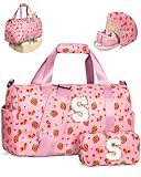Elilier Cute Gifts for Girls, Travel Duffle Bag for Kids, Initial Overnight Sleepover Weekender Bag with Toiletry Bag, Birthday Christmas Gift Ideas for 4-8, 8-12, 13-16 Year Old Girls, Trendy Stuff