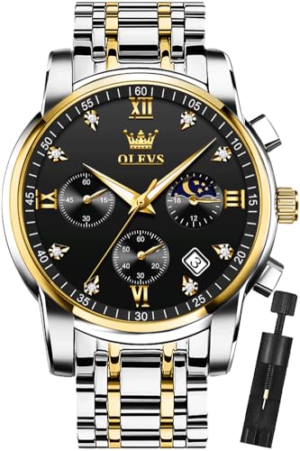 OLEVS Men Watches Square Business Dress Diamond Analog Quartz Date Luxury Watch for Men Casual Stainless Steel Waterproof Luminous Two Tone Wrist Watch