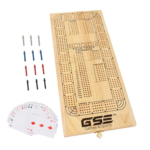 GSE Games & Sports Expert 4-Track Wooden Folding Cribbage Board