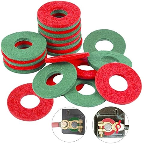 Febrytold 24 Pcs Battery Terminal Anti Corrosion Washers, 12 Pcs Red and 12 Pcs Green Battery Terminal Fiber Protector Cover