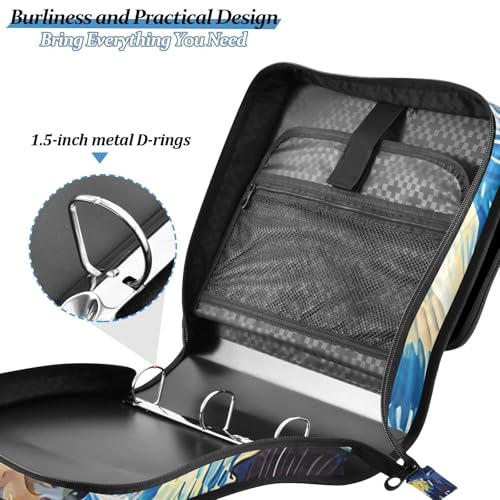 Image of 3 Ring Zipper Binder with Shoulder Strap Bernedoodle Dog Starry Night 1.5 inch Binders Keeper Large Capacity Multi Pockets for School Office Supplies