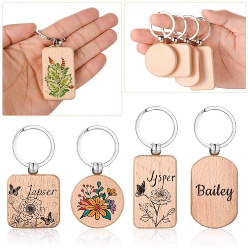 Llaveros de madera inacabada en blanco para grabado y manualidades bricolaje pack de 64 piezas 6