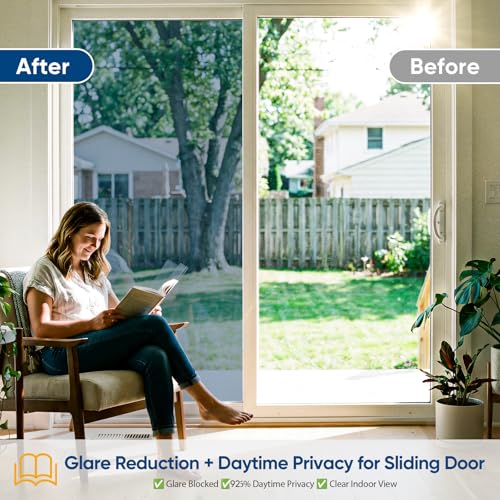 Image of SUNBABY Window Tint for Home, One Way Privacy Film Heat & UV Blocking, Static Cling No Glue Renter Friendly Cover for Home Bedroom, Office & Sliding Glass Door, 23.6 x 78.7 Inch with 3 Tools, Blue