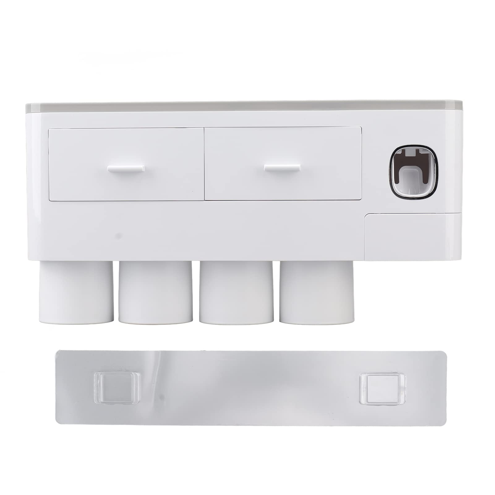Porta Spazzolino da Parete, Kit Spremi Dentifricio in Materiale PP ABS Antipolvere con 4 Tazze Invertite per Famiglie e Bambini (Quattro tazze, grigio)