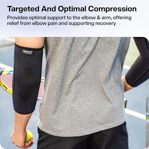 Image of FOVERA Elbow Support Compression Sleeve for Tennis Elbow, Golfer's Elbow, Tendonitis Pain Relief | Ideal for Workout, Tennis, Volleyball, Cricket for Men & Women (Size - S, 1 Pair)