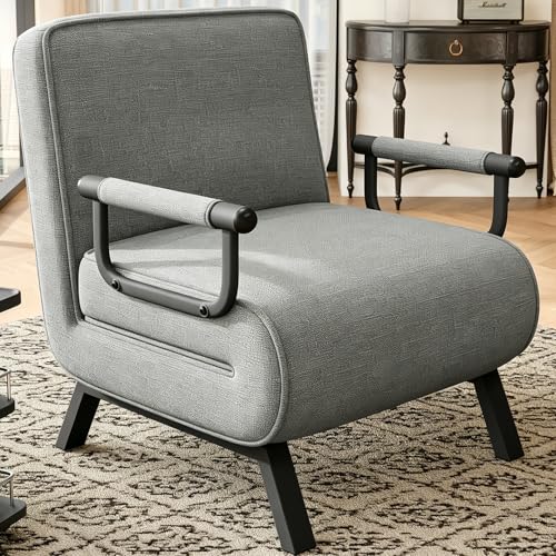 Hawthyhome 4 in 1 Schlafsessel, Schlafsofa mit Bettfunktion, Platzsparendes Gästebett, Relaxsessel mit Verstellbare Rückenlehne, 150 kg Tragkraft, Metallrahmen & Leinen Dunkelgrau
