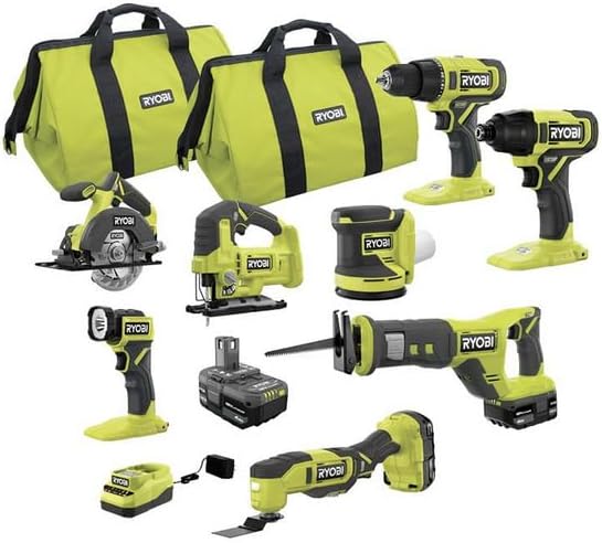 RYOBI ONEAND 18V Cordless 8-Tool Combo KIT with 1 1.5 AH Battery and 2 4.0 AH Batteries