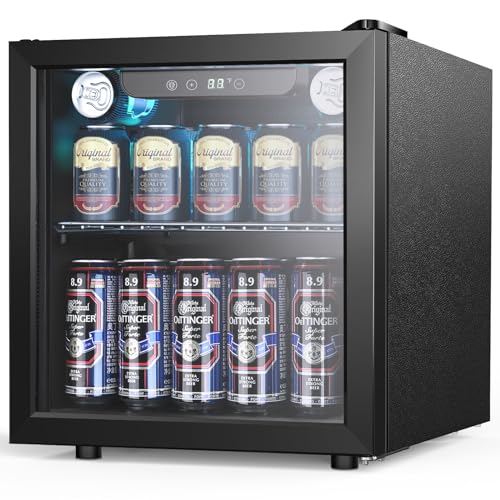 Joy Pebble Beverage Refrigerator Cooler 68 Can,1.7Cu.Ft Mini Fridge with Glass Door for Beer Drink Wine, Small Drink Fridge with Adjustable Thermostat, Beverage Fridge for Office Bar