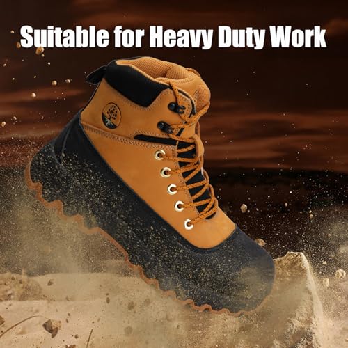 Image of Mens Work Boots Composite Toe Boots for Men Genuine Leather Rubber Sole No Slip Waterproof Shoes Industrial & Construction Safety Boots