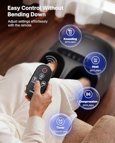 Image of KNQZE Shiatsu Foot Massager with Heat, Compression, Deep Kneading Foot Massage for Plantar Fasciitis Relief, Remote Control, Multi Massage Modes, Auto Shut-Off Timer, FSA Eligible, Gifts for Women Men