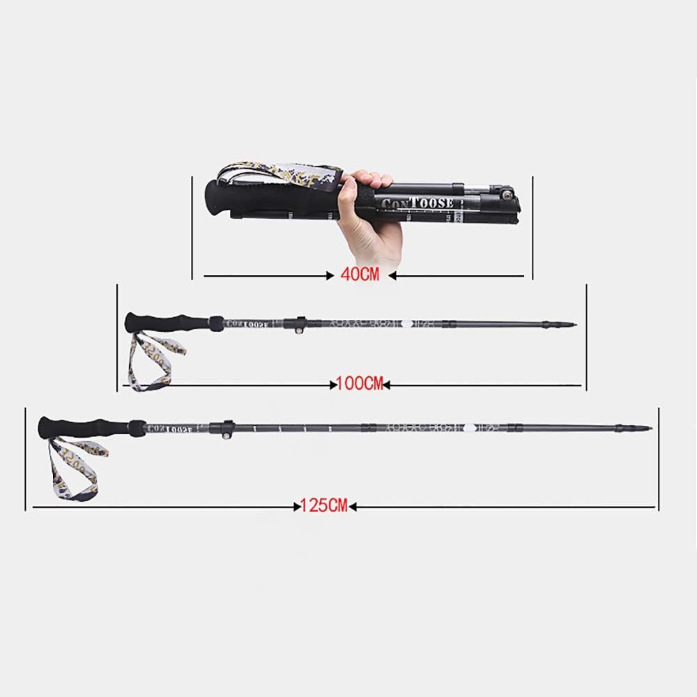 Trekking Poles Collapsible Lightweight Carbon Alloy Wear-Resistant Corrosion-Resistant Carbon Tip Lightweight Adjustable Absorb Cross The River 1PCS Accessories&Carry Bags (Color : Blue) (Red )