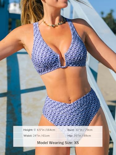CUPSHE Women's Bikini Set High Waisted Two Piece Swimsuit U Wire Bathing Suit Crisscross Back Self Tie Swimwear4