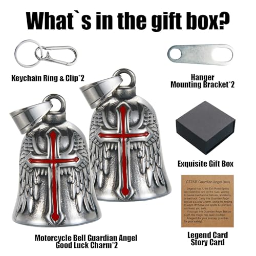 Image of Motorcycle Bell Guardian Angel Charm - Weather-resistant Good Luck Gremlin Bells With Gift Box, Legend Card, Keychain