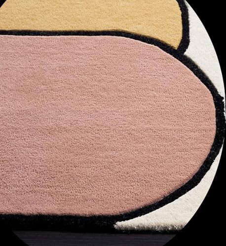 Image of Sifa Carpet Round Handmade Mid-Century Modern Abstract Premium Wool Entryway Foyer Living Room, Bedroom Kitchen Area Rug, Weight -6 Pund, Size-3x3 Feet (36x36 Inch Round)
