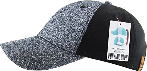 Image of Classic Plain Ponytail Messy High Bun Headwear Adjustable Cotton Trucker Mesh Glitter Hat Baseball Cap