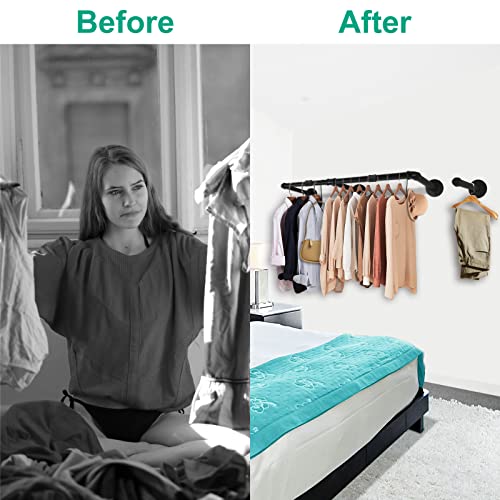 Closet Rods For Hanging Clothes, Ecoyomi 72 Inch Clothing Racks Wall Mount,Industrial Pipe Clothing Rack, Garment Rack Clothes Hanging Rod Bar, Heavy-Duty Garment Bar For Closet Laundry Room Storage #TOP5