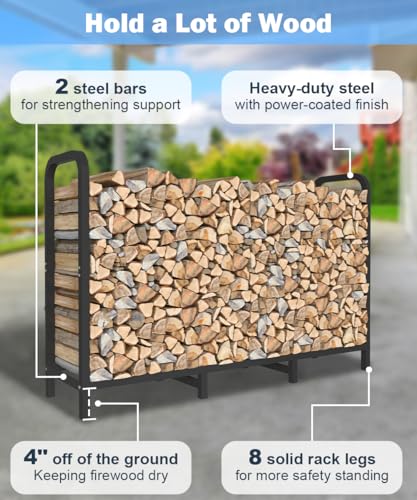 Tikimilor 4Ft Firewood Rack Holder With Cover thumb #1