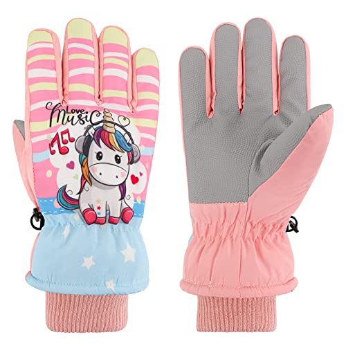 QKURT Gants de Neige pour Enfants, Gants de Ski d'hiver Gants Chauds imperméables pour Enfants Gants Polaires Gants Thermiques isolés Gants de Snowboard pour Enfants de 8 à 14 Ans