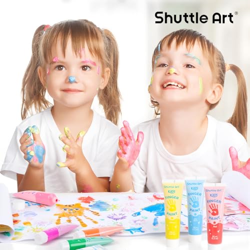 Shuttle Art Fingerfarben Kinder ungiftig, 15 Farben Fingerfarben Set in Tube (je 35ml), waschbare Fingermalfarben für Kinder ungiftig, Fingerfarbe für Kinder zum Malen, kindersicheres Fingermalset