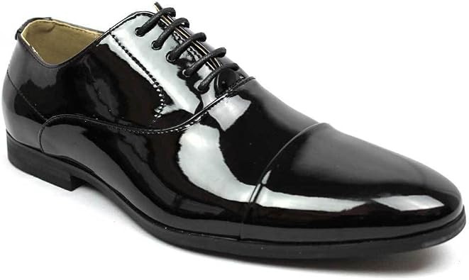 Mens Cap Toe Dress Patent Black Lace up Oxfords Tuxedo Shoes by Azar