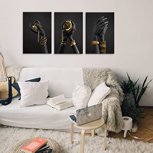 African American Canvas Wall Art Black Woman Portrait Photography Gold Jewelry Necklace Bracelet Pictures Artwork Painting Poster Prints Modern Art Decor Painting For Living Room Bedroom Home Decor #TOP6