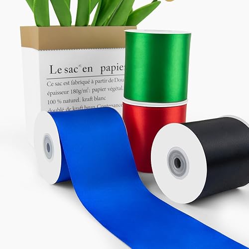 Miniatura 6 de Cinta de tela de satén de 3 pulgadas de ancho x 25 yardas, cinta negra perfecta para boda, automóvil, marco de silla, ceremonia de gran apertura,