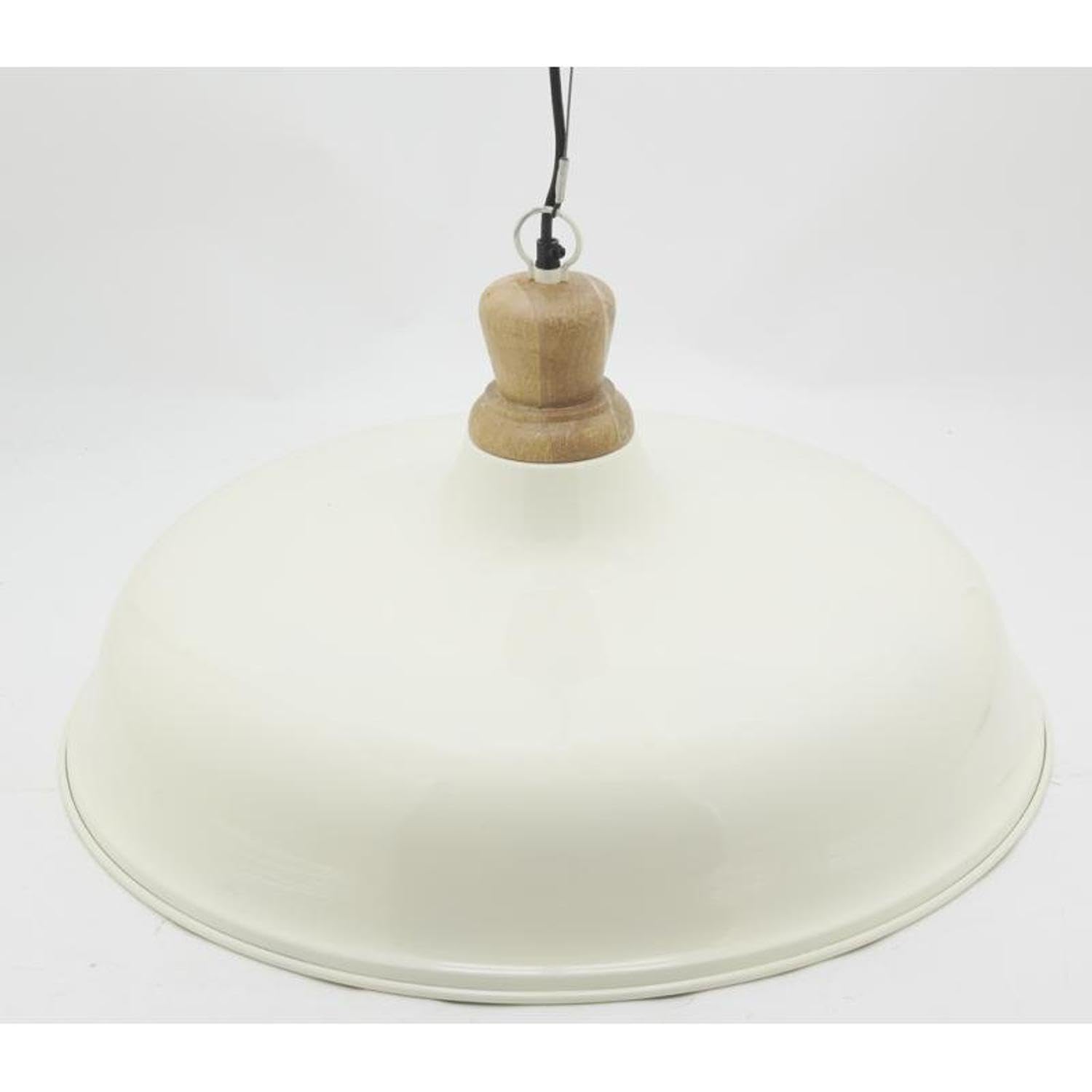 AUBRY GASPARD - Suspension Métal Laqué Blanc, Bois Manguier Ø60 cm - Finition Noir Mat - Compatible Ampoules E27 - Équipement Électrique Inclus - Éclairage Intérieur Moderne