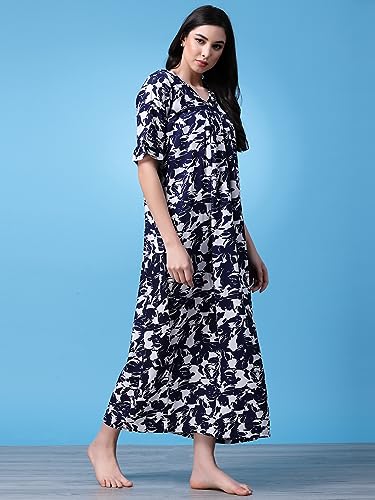 Image of OOMPH! Cotton Blend Nighty for Women's | Night Gown | Nighty | Nightdress | Maxi Dress | Sleepwear | Gown for Women | Nighties | Sleepwear