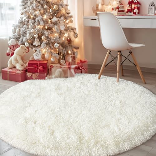 Catálogo de Tapete blanco los más solicitados. 50 Alfombra redonda blanca para recámara, alfombra circular de 4 pies para sala de estar, alfombra suave y esponjosa para adolescentes, niñas, cuarto de bebé, recámara,...