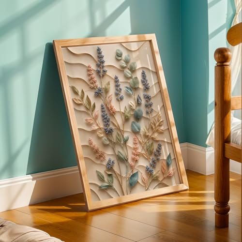 Image of NoWorries Floral Botanical Wall Painting with Frame | Premium Textured Flower & Leaf Artwork, Pastel Nature Wall Decor Framed for Living Room Bedroom Office and Home Decoration (Art-1,13x19inch)