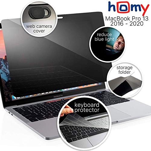 Homy Privacy Screen for MacBook Pro 13 inch 2016-2017-2018-2019. Bonus Ultra-Thin TPU Keyboard Protector & Storage Folder/Easy On-Off Anti Spy Filter for A1706 A1989 A2159 Touch Bar A1708