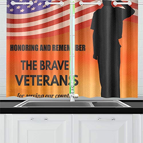 Enevotx Us Army Soldier Saluting American Flag Kitchen Curtains Window Curtain Tiers For Café, Bath, Laundry, Living Room Bedroom 26 X 39 Inch 2 Pieces #TOP9