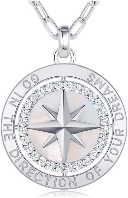 LOUISA SECRET Regalos de Graduación para Ella 2025, Collar de Plata de Ley S925 con Brújula y Piedra Natal Colgante para Ella, Joyería de Cumpleaños