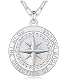 LOUISA SECRET S925 Sterling Silver Birthstone Necklace Gifts for Wife, Compass Jewelry Gifts for Wom