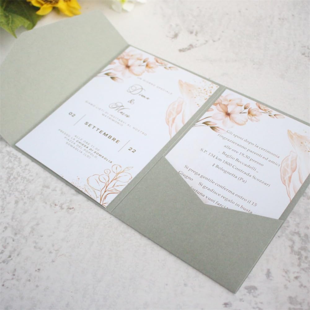 20 Sets Cinerous Wedding Invitation Cards Pocket With Envelope