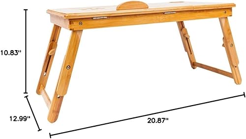 Miniatura 8 de Bamboo Laptop Desk, Adjustable Portable Breakfast Serving Bed Tray Multifunctional Table with Tilting Top Storage Drawer (from US, Wood（Double