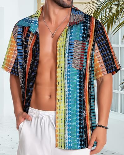 Image of Men Hawaiian Shirt Short Sleeve Summer Beach Button Down Shirts with Pocket