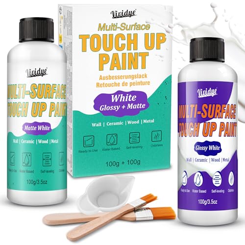 Touch Up Paint Set 7oz/200ml - Gloss ＆ Matte White Touch Up Paint for Easy Application, Multi Surface White Paint Repair for Wall, Furniture, Sinks, Cabinet, Tiles, Wood, Metal, Water-Based, Low Odor