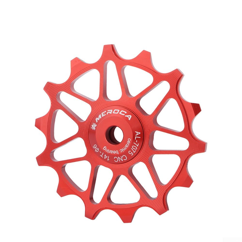 MTB Road Bike Ceramic Bearing CNC Pulley Rear Derailleur 12/14T Jockeys Wheel(14T Red)