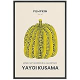 SIGNLEADER フレーム入りキャンバスプリント ウォールアート 日本のパンプキン 草間弥生 自然 荒野 イラスト ファインアート 素朴な風景 リラックス/穏やかなカラフル リビングルーム/寝室/オフィスに - 24インチx36インチ ブラック