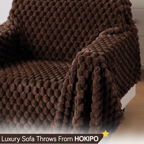 Image of HOKIPO Luxury Premium Rabbit Wool Plush Fluffy Sofa Cover, Sofa Throw for 1 Seater Sofa, 180(D) x 190(L) cm, 'BunnySoft Series' Dark Chocolate (AR-5073-DCHOC)