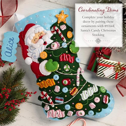 Image of Bucilla Felt Applique 6 Piece Ornament Making Kit, Santa's Candy Christmas, Perfect for DIY Arts and Crafts