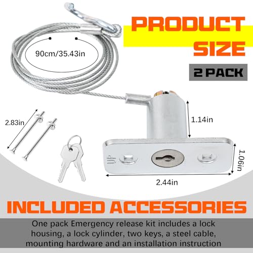 Image of MorningRo 2 Set Garage Door Emergency Key Release Lock Kit with Cable, Universal Manual Opener Emergency Access Lock Cylinder Replacement with Keys and Hardware for Automatic Garage Doors