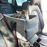 RUYICZB Center Console Dog Car Seat, Pet Booster Seat for Small Dogs 15Lbs, Portable Pet Armrest Seat, Dog Booster Seat with Safety Tethers and Pad, Single/Double Door Armrest Applicable,Gray