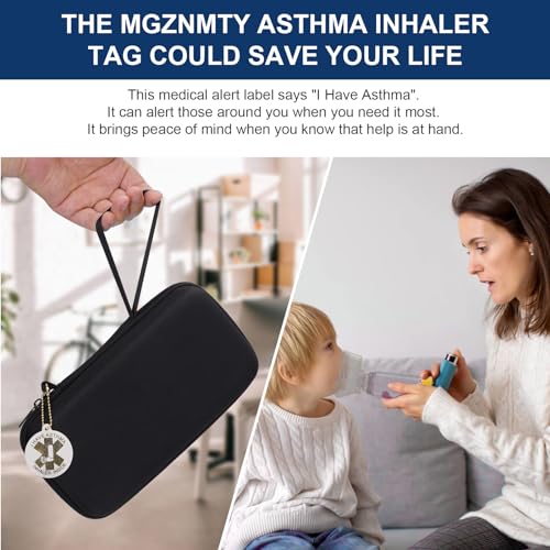 Image of MGZNMTY Travel Carrying Case Compatible with Asthma Inhaler Spacer for Adults and Children, Masks, Inhaler Holder with Asthma Alert Tag and Medical Card, Carabiner (Only Case) (Black)