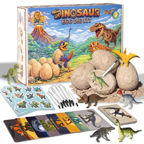 Image of 24 Dinosaur Eggs Excavation Dig Kit, Dino Party Favors for Kids Age 3+ Year | Dinosaur Learning Resources (24 Different Dinos with Knowledge Flashcards), for Birthday /Dinosaur Party Toys or as Decoration