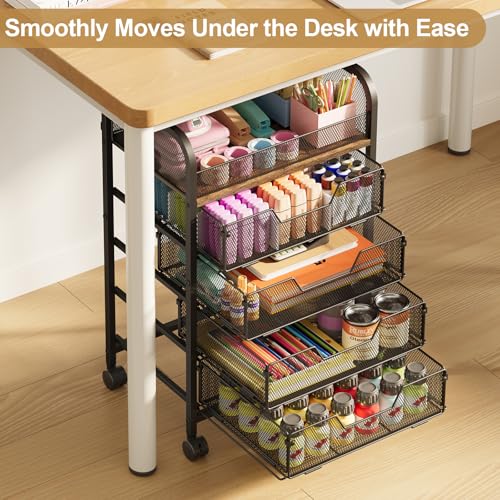 Image of Yociyoga 5-Tier Craft Cart with Wheels-Rolling Storage Cart with Drawers,Rolling Utility Cart with DIY Divider,Art Supply Organizer Cart,Rolling Cart with Drawers,Craft Organizers and Storage,Black