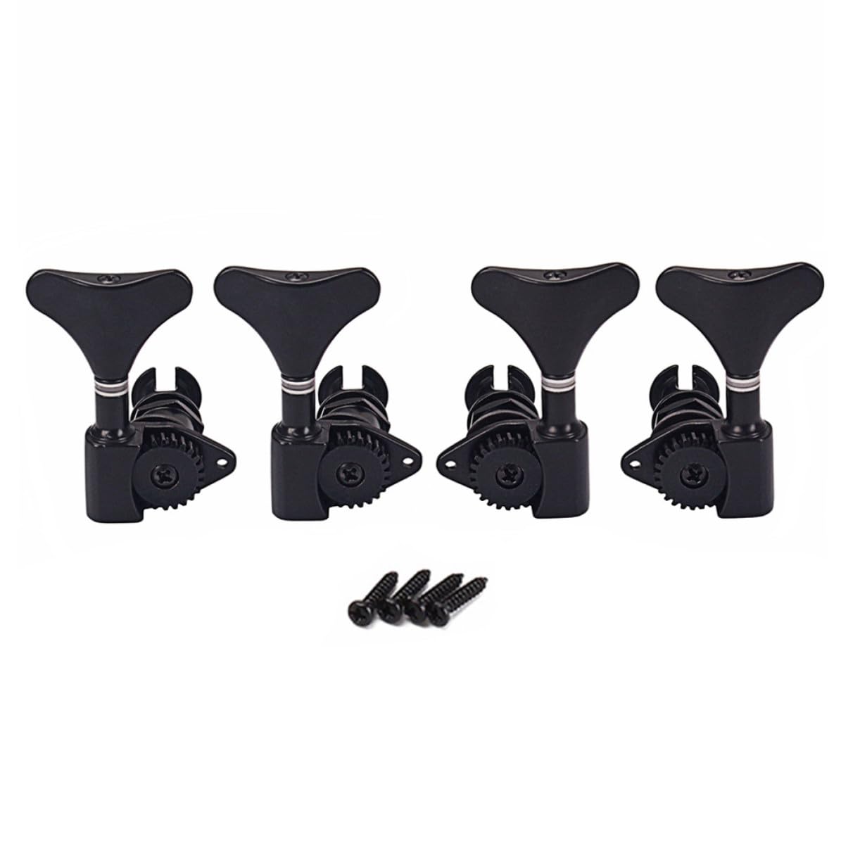 Gc117 2l 2r Meccaniche Chiuse per Ukulele Nere in Metallo | Stile Vintage, 4 Ferrules e 4 Viti Incluse, Ricambio per Piroli Usurati o Rotti