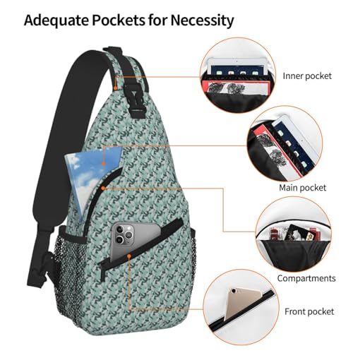 Mochila cruzada con estampado de hojas grises y menta bandolera ligera para senderismo diario 5