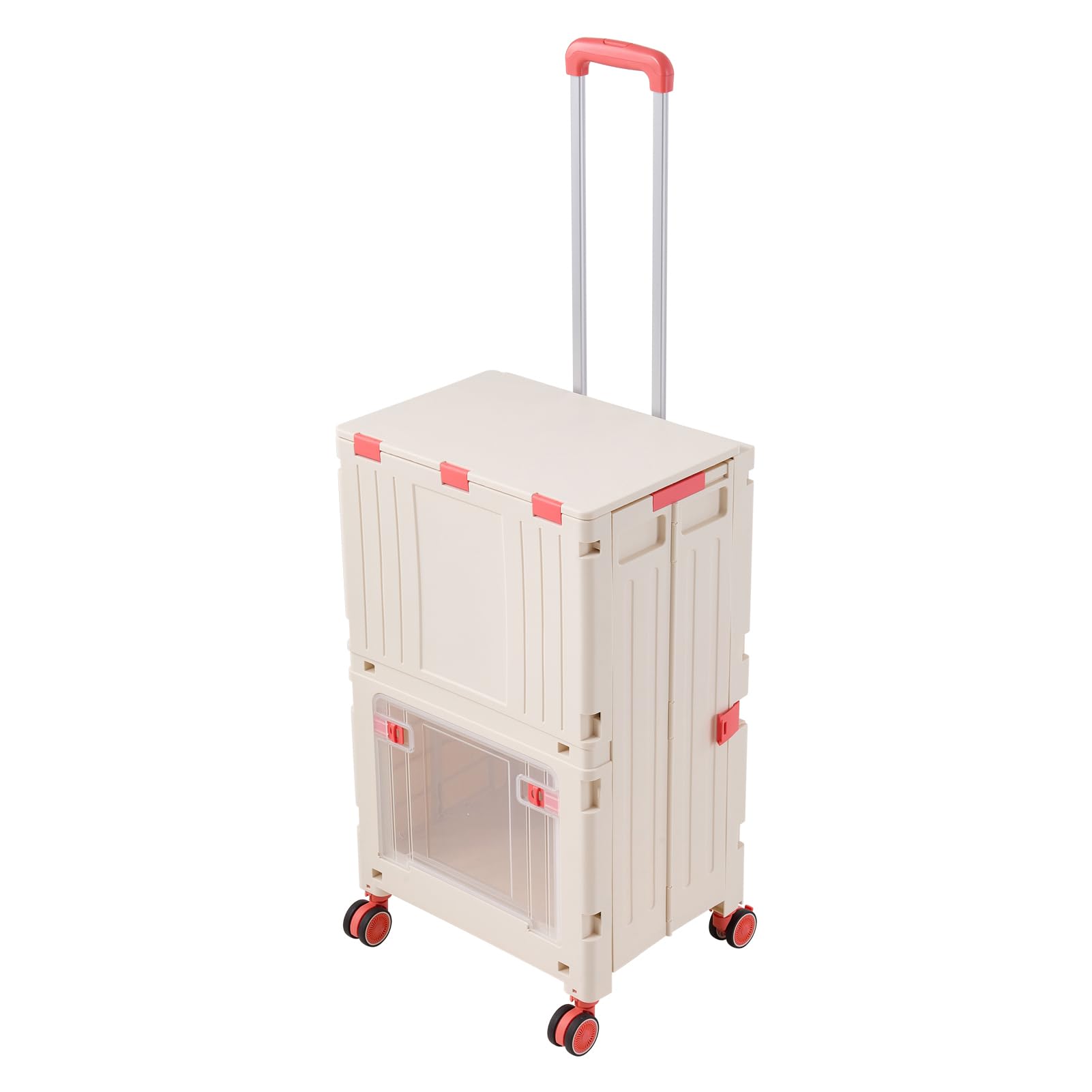 Warmiehomy 72L Foldable Shopping Trolley on Wheels with Lid, Cream White